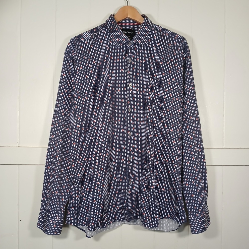 Maceoo Ladybug Polka Dot Luxor Button Up Shirt Mens 2XL Blue Italian Fabric